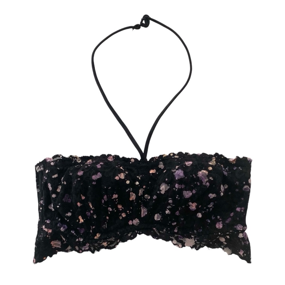 PINK Victoria's Secret Floral Halter Bandeau Lace Bralette Black Women's Size XS
